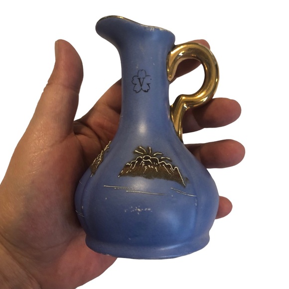 Vintage Hinode Made in Japan Cruets Oil Vinegar Blue Gold Tray Hand Painted - Picture 13 of 15